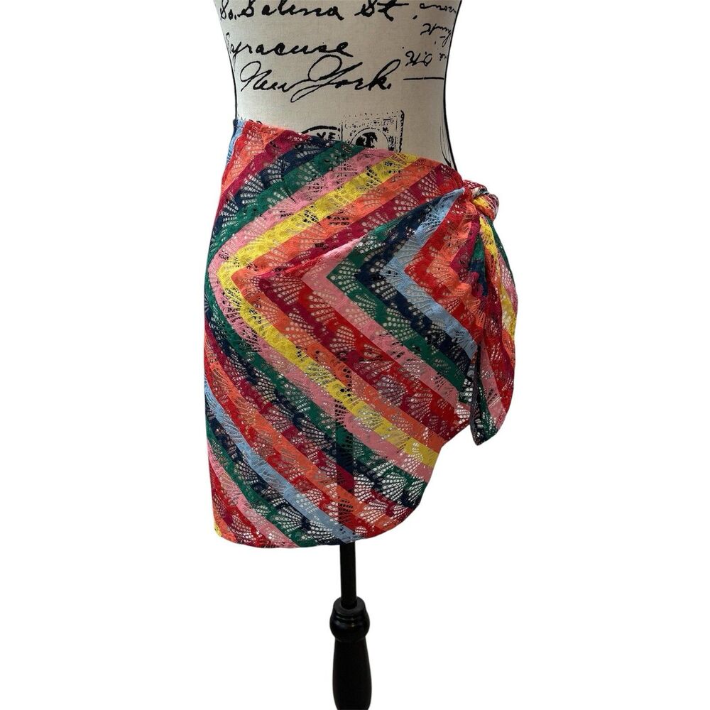 Stylest Rainbow Chevron Lace Sarong Wrap Skirt Swim Cover Up Size 2 (Fits M-XL)